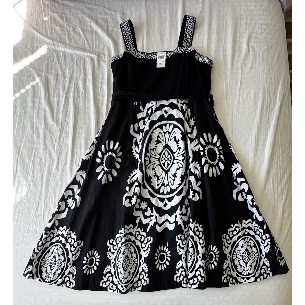 New Kaktus Sun Dress Medallion and Floral Print Black White Boho Straps Size 2x